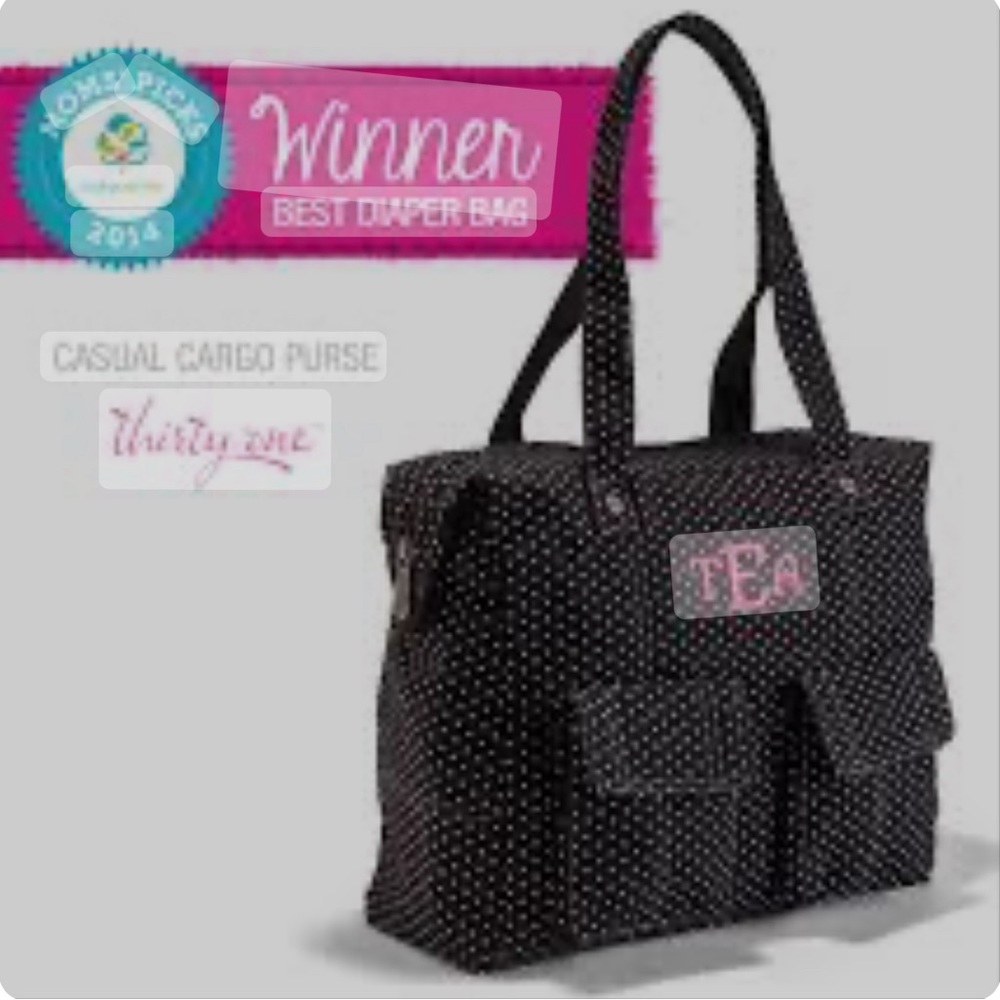 Thirty-One Casual Cargo Purse Swiss Dot with embroidery